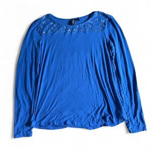 Cynthia Rowley L Bohemian Lace Yoke Long Sleeve Knit Top